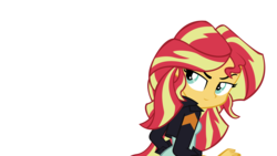 Size: 2560x1440 | Tagged: safe, artist:ngrycritic, edit, vector edit, sunset shimmer, equestria girls, g4, my little pony equestria girls: friendship games, clothes, female, inverted mouth, leather jacket, raised eyebrow, simple background, solo, transparent background, vector