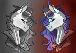 Size: 540x378 | Tagged: safe, artist:thepoisonjackal, rarity, pony, unicorn, g4, rarity investigates, clothes, detective, detective rarity, duality, hat, my little art challenge, noir, trenchcoat