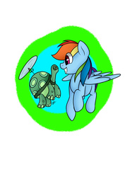 Size: 540x733 | Tagged: safe, artist:daya negron, rainbow dash, tank, g4, flying, my little art challenge