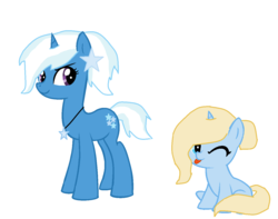 Size: 1320x1040 | Tagged: safe, artist:rosyharp1213, oc, oc only, oc:night wishes, oc:sky wishes, offspring, parent:prince blueblood, parent:trixie, parents:bluetrix, simple background, sisters, tongue out, white background