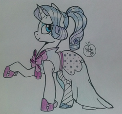 Size: 1280x1195 | Tagged: safe, artist:notenoughapples, rarity, g4, my little pony: friendship is magic, rarity investigates, clothes, dress, female, solo, traditional art