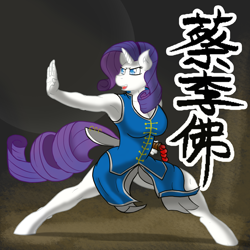 Size: 2500x2500 | Tagged: safe, artist:tatemil, rarity, anthro, unguligrade anthro, g4, armpits, chinese, clothes, female, high res, kung fu, martial artist rarity, shaolin, solo, wushu