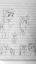 Size: 540x960 | Tagged: safe, artist:kikabarea, trixie, oc, oc:shooting star, pony, unicorn, g4, female, filly, lined paper, male, mare, monochrome, offspring, parent:trixie, parent:wind rider, pencil drawing, shipping, straight, traditional art