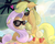 Size: 1280x1017 | Tagged: safe, artist:manfartwish, applejack, fluttershy, g4, female, heart, holding, lesbian, pouting, shade, ship:appleshy, shipping, sun, sunglasses, sunlight, umbrella