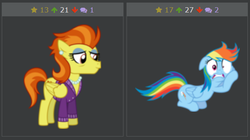 Size: 581x326 | Tagged: safe, rainbow dash, stormy flare, derpibooru, g4, rarity investigates, juxtaposition, meta