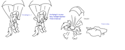 Size: 1280x512 | Tagged: safe, artist:phallen1, trixie, pony, unicorn, g4, 1000 hours in ms paint, comic, falling in style, female, mare, monochrome, ms paint, parachute, skydiving, solo