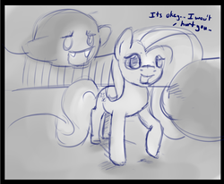 Size: 1180x973 | Tagged: safe, artist:post-it, fluttershy, ghost, pegasus, pony, undead, g4, boo (super mario), crossover, female, forest, grayscale, mare, monochrome, sketch, super mario bros., this will not end well