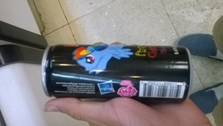 Size: 1600x900 | Tagged: safe, rainbow dash, g4, drink, energy drink, irl, logo, my little pony logo, photo, soda, soda can