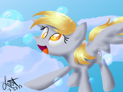 Size: 2026x1520 | Tagged: safe, artist:lortstreet54, derpy hooves, pegasus, pony, g4, female, flying, mare, solo