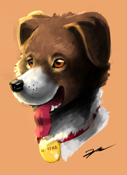 Size: 800x1100 | Tagged: safe, artist:gasmaskfox, winona, dog, g4, collar, female, portrait, simple background, solo, tongue out