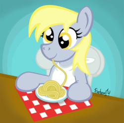 Size: 900x896 | Tagged: safe, artist:firehazard14, derpy hooves, pegasus, pony, g4, eating, female, mare, solo, spaghetti