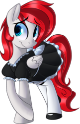 Size: 910x1409 | Tagged: safe, artist:january3rd, oc, oc only, oc:air raid, pegasus, pony, fallout equestria, fallout equestria: outlaw, :t, clothes, commission, crossdressing, crossed hooves, cute, discussion in the comments, dress, featured image, femboy, folded wings, looking at you, looking back, maid, male, ocbetes, raised hoof, sexy, shoes, shy, simple background, smiling, solo, stallion, transparent background, trap