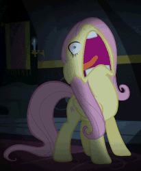 Size: 412x500 | Tagged: safe, screencap, fluttershy, pegasus, pony, g4, scare master, season 5, animated, d:, faic, female, floppy ears, flutterscream, frown, horse noises, mare, nose in the air, open mouth, screaming, solo, tongue out, volumetric mouth, wide eyes
