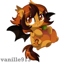 Size: 1280x1120 | Tagged: safe, artist:spookyle, oc, oc only, oc:pumpkin spice, bat pony, pony, bat pony oc, pumpkin, simple background, solo, transparent background