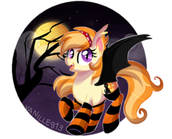 Size: 1280x1032 | Tagged: safe, artist:spookyle, oc, oc only, oc:pumpkin patch, bat pony, pony, clothes, moon, night, socks, solo, striped socks