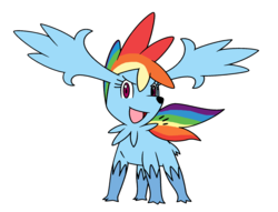 Size: 2088x1592 | Tagged: artist needed, source needed, safe, rainbow dash, shaymin, g4, female, pokefied, pokémon, simple background, sky forme, solo, species swap, white background