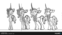 Size: 620x357 | Tagged: safe, artist:lauren faust, oleander (tfh), classical unicorn, pony, unicorn, them's fightin' herds, cloven hooves, community related, concept art, curved horn, horn, leonine tail, reference sheet, turnaround