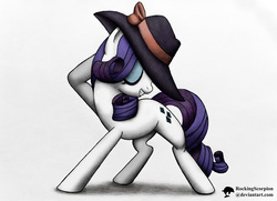 Size: 1000x723 | Tagged: safe, artist:rockingscorpion, rarity, g4, rarity investigates, fabulous, female, hat, pose, scene interpretation, solo