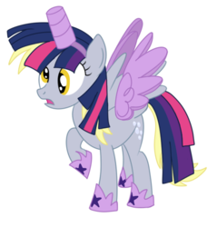 Size: 482x504 | Tagged: safe, artist:karmadash, derpy hooves, twilight sparkle, alicorn, pony, g4, scare master, alicorn costume, clothes, costume, derpicorn, fake horn, fake wings, female, frown, mare, nightmare night, nightmare night costume, open mouth, raised hoof, simple background, solo, spread wings, that was fast, toilet paper roll, toilet paper roll horn, transparent background, twilight muffins, twilight sparkle (alicorn), twilight sparkle costume, vector, wig