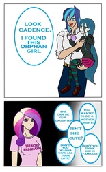 Size: 824x1332 | Tagged: safe, artist:urusee584, princess cadance, queen chrysalis, shining armor, oc, human, g4, angry, cadance is not amused, comic, dialogue, disguise, disguised changeling, humanized, implied infidelity, implied offspring, implied pregnancy, it's a trap, meme, oblivious, shining armor is a goddamn moron, this will end in a night on the couch, this will end in divorce