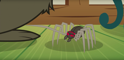 Size: 1915x931 | Tagged: safe, screencap, fuzzy legs, harry, spider, g4, scare master, raised leg, solo focus