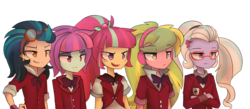 Size: 2049x890 | Tagged: safe, artist:jankrys00, indigo zap, lemon zest, sour sweet, sugarcoat, sunny flare, equestria girls, g4, my little pony equestria girls: friendship games, clothes, freckles, glasses, goggles, shadow five