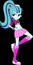 Size: 1703x3384 | Tagged: safe, artist:zeldarondl, edit, sonata dusk, equestria girls, g4, belly button, black background, female, hand on hip, microphone, midriff, simple background, solo