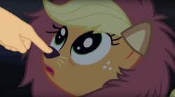 Size: 1672x928 | Tagged: safe, edit, screencap, applejack, g4, scare master, applelion, boop, boop edit, clothes, costume, cute, finger, hand, jackabetes