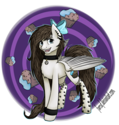 Size: 874x914 | Tagged: safe, artist:farcuf, oc, oc only, pegasus, pony, clothes, fangs, long mane, muffin, pentagram, socks, solo
