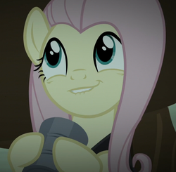 Size: 1050x1028 | Tagged: safe, screencap, fluttershy, pegasus, pony, g4, scare master, cropped, cute, female, hnnng, lip bite, mare, shyabetes, solo, tea party of doom, tin can
