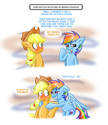 Size: 828x965 | Tagged: safe, artist:death-is-death, applejack, rainbow dash, earth pony, pegasus, pony, g4, appledash every day, blushing, comic, female, implied sex, lesbian, mare, q&a, ship:appledash, shipping, tumblr