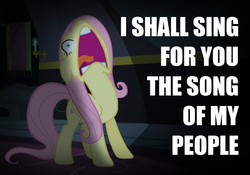 Size: 1029x720 | Tagged: safe, screencap, fluttershy, g4, scare master, faic, female, flutterscream, image macro, meme, scared, solo, song of my people