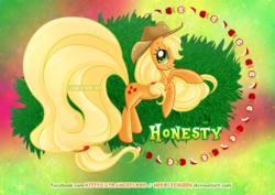 Size: 636x450 | Tagged: safe, artist:nekoi-echizen, applejack, earth pony, pony, g4, apple, big tail, female, solo