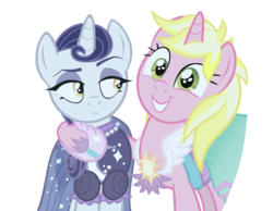 Size: 6480x5040 | Tagged: safe, artist:greenmachine987, moonlight raven, sunshine smiles, pony, unicorn, canterlot boutique, g4, absurd resolution, blonde, clothes, cute, dress, duo, emo, female, frown, goth, grin, hug, looking at you, mare, opposites, over the moon, raised eyebrow, request, simple background, smiling, transparent background, tripping the light, vector, wide eyes