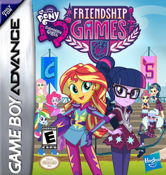 Size: 614x645 | Tagged: safe, artist:dannydsi3d, fluttershy, indigo zap, pinkie pie, rainbow dash, sci-twi, sour sweet, sugarcoat, sunset shimmer, twilight sparkle, equestria girls, g4, my little pony equestria girls: friendship games, box art, canterlot high, cover, cover art, crystal prep academy, crystal prep shadowbolts, equestria girls logo, game, gameboy advance, hasbro, nintendo, wondercolts