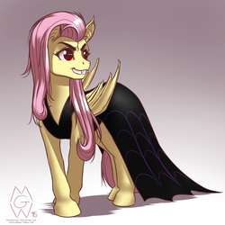 Size: 2000x2000 | Tagged: safe, artist:mykegreywolf, fluttershy, bat pony, pony, g4, scare master, clothes, dress, female, flutterbat, high res, solo