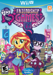 Size: 753x1060 | Tagged: safe, fluttershy, indigo zap, pinkie pie, rainbow dash, sci-twi, sour sweet, sugarcoat, sunset shimmer, twilight sparkle, equestria girls, g4, my little pony equestria girls: friendship games, cover, cover art, equestria girls logo, nintendo, poster, video game, wii u