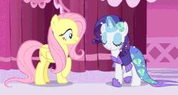 Size: 640x342 | Tagged: safe, screencap, fluttershy, rarity, merpony, g4, scare master, abuse, animated, blushing, carousel boutique, clothes, costume, dress, dressup, female, fish slap, flutterbuse, frown, magic, mermarity, nightmare night costume, raised hoof, rarity's mermaid dress, slap, speed up, tail slap, tail whip, turning, wide eyes