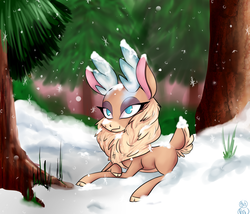 Size: 2000x1708 | Tagged: safe, artist:8-blit-poni, velvet (tfh), deer, them's fightin' herds, community related, female, forest, snow, snowfall, solo