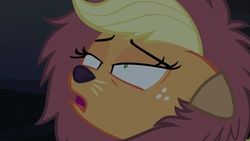 Size: 1920x1080 | Tagged: safe, screencap, applejack, g4, scare master, season 5, applelion, clothes, faic, female, great moments in animation, out of context, shrunken pupils, solo