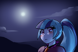 Size: 1002x671 | Tagged: safe, artist:rileyav, sonata dusk, equestria girls, g4, blushing, female, looking at you, moon, solo