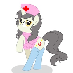Size: 850x850 | Tagged: safe, artist:lion-grey, oc, oc only, oc:short fuse, clothes, crossdressing, male, nurse outfit, socks, solo, trap