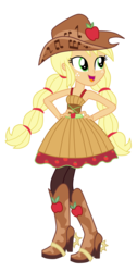 Size: 4300x8500 | Tagged: safe, artist:mixiepie, applejack, equestria girls, friendship through the ages, g4, my little pony equestria girls: rainbow rocks, '90s, absurd resolution, armpits, bare shoulders, boots, clothes, country applejack, cowboy boots, cowboy hat, cute, dress, female, freckles, hand on hip, hat, high heel boots, jackabetes, knee-high boots, music notes, open mouth, shoes, simple background, sleeveless, sleeveless dress, solo, transparent background, vector