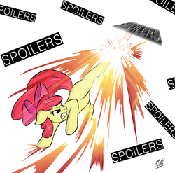 Size: 1000x986 | Tagged: safe, artist:pilla, apple bloom, g4, angry, female, kick, kicking, solo, spoiler