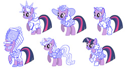 Size: 1920x1080 | Tagged: safe, twilight sparkle, g4, official, leak, alternate hairstyle, bridle, clothes, concept art, costume, dress, frown, glare, hat, not poofy enough, raised hoof, saddle, smiling, statue of liberty, too frilly, too green, too poofy, too shiny, too yellow, unamused