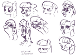 Size: 1008x730 | Tagged: safe, artist:sibsy, twilight sparkle, g4, leak, angry, concept art, crying, disgusted, expressions, eyes closed, floppy ears, frown, glare, gritted teeth, grumpy, monochrome, open mouth, sad, scared, screaming, sweat, tongue out, yelling