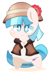 Size: 1469x2178 | Tagged: safe, artist:donedd, artist:php56, coco pommel, g4, clothes, cocobetes, cute, female, flower, hat, jacket, pearl, simple background, smiling, solo, style emulation, transparent background
