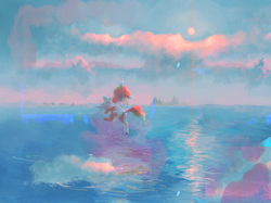 Size: 3203x2395 | Tagged: safe, artist:sharpieboss, rainbow dash, g4, cloud, cloudy, female, flying, high res, ocean, solo