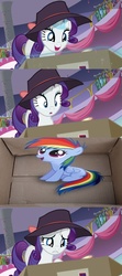 Size: 1920x4320 | Tagged: safe, rainbow dash, rarity, pegasus, pony, unicorn, fanfic:my little dashie, g4, crossing the memes, exploitable meme, glowing, glowing horn, good people finding dash meme, horn, magic, meme, rarity's package, telekinesis