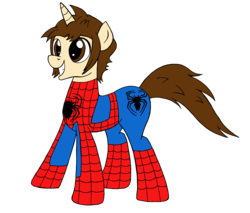 Size: 2569x2189 | Tagged: safe, artist:edcom02, artist:jmkplover, pony, unicorn, spiders and magic: rise of spider-mane, clothes, costume, crossover, high res, male, marvel, peter parker, ponified, simple background, solo, spider-man, spiders and magic ii: eleven months, spiders and magic iii: days of friendship past, spiders and magic iv: the fall of spider-mane, spiders and magic: capcom invasion, transparent background